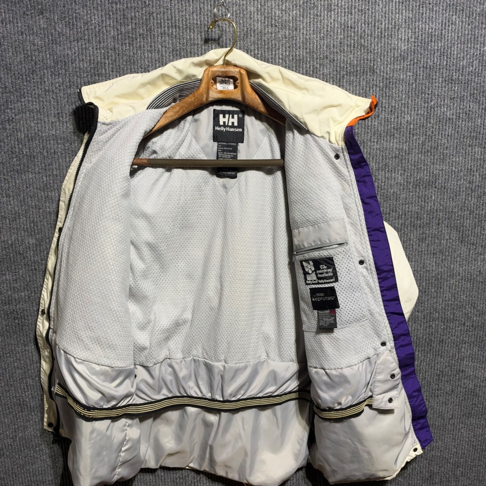 Vintage Helly Hansen Equipe Ski Jacket Mens M Cream 90s Colorblock Insulated - Picture 9 of 12